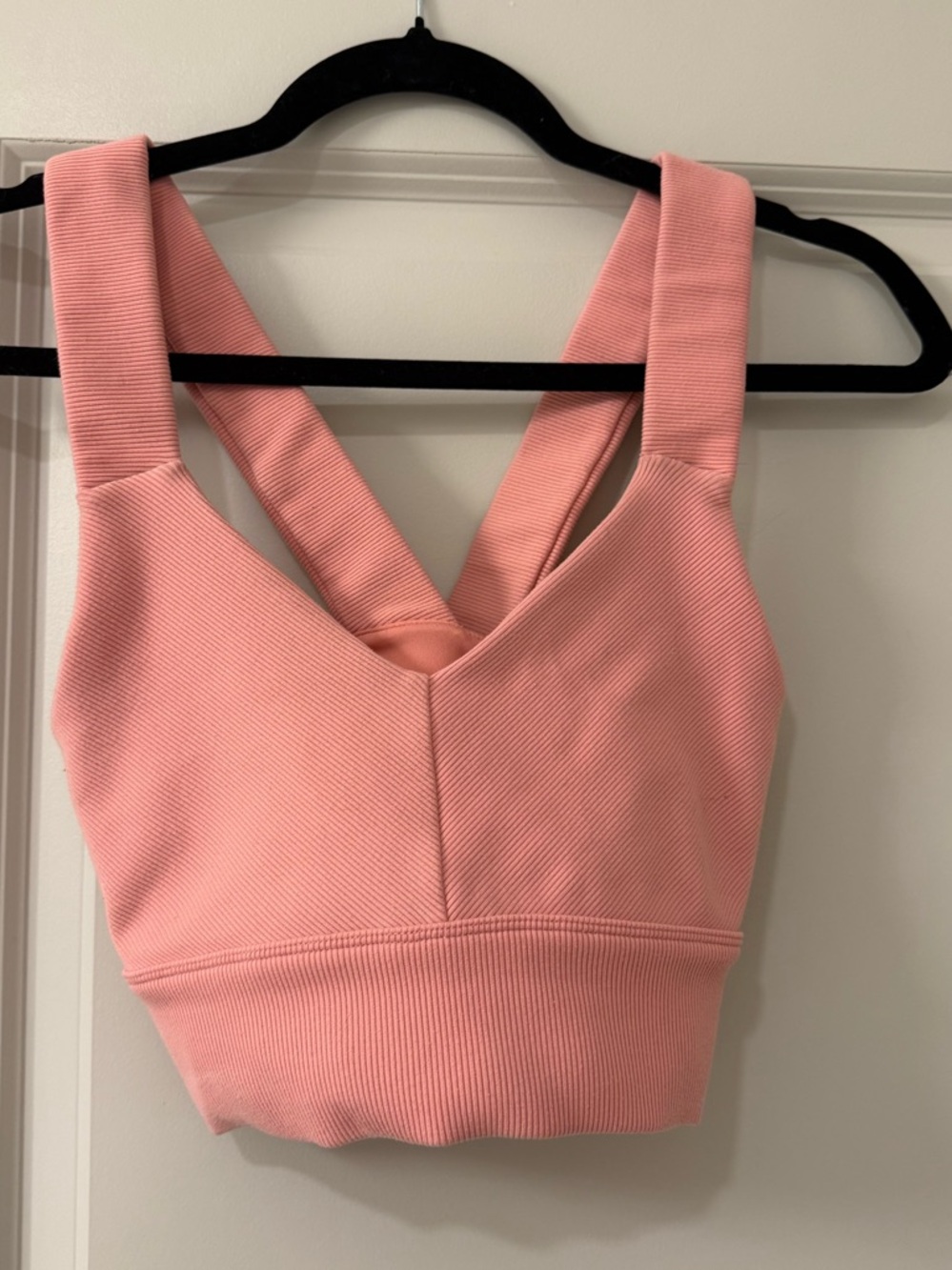 All Yoga Pink Ribbed V-Neck Crop Sports Bra